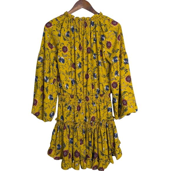 Misa Violet Dress Small Balloon Sleeve Smocked Mini Marigold Floral Yellow - Picture 6 of 11